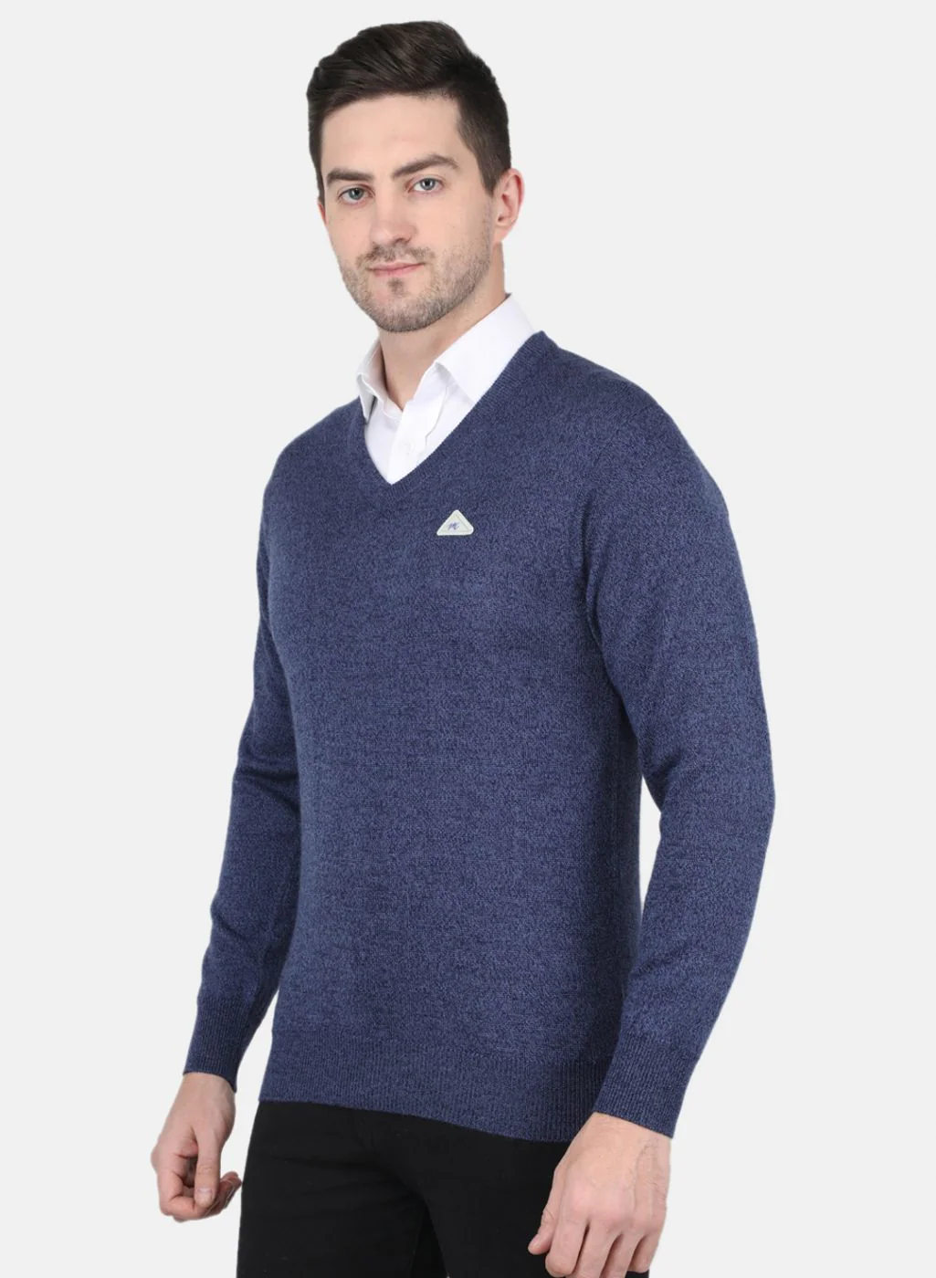 Men NAvy Blue Solid Pullover - Image 2