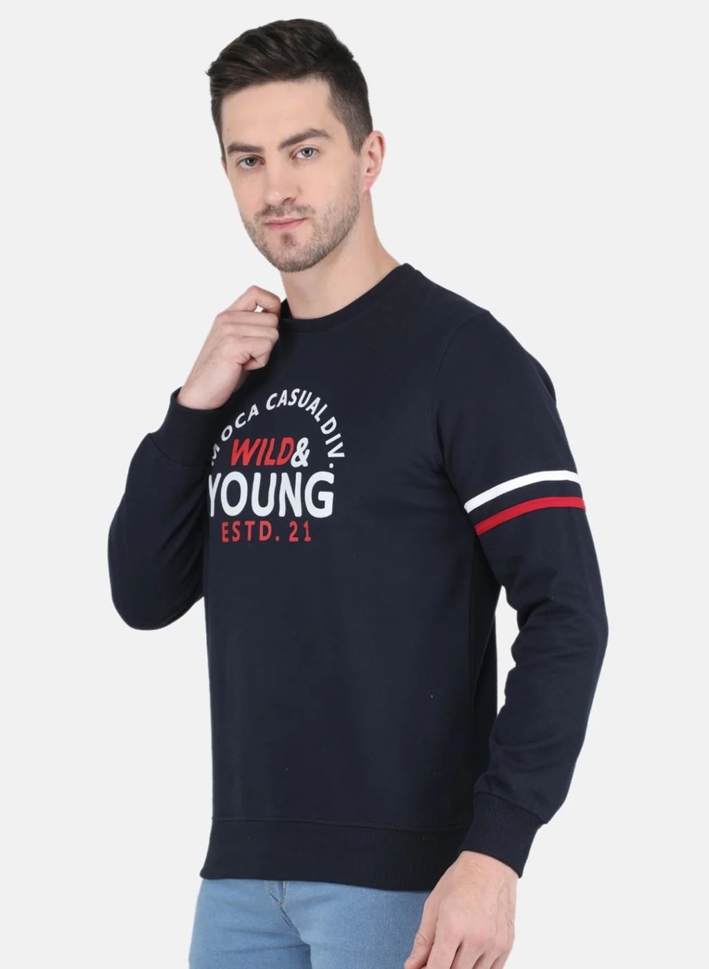 Men NAvy Blue Solid Sweatshirt - Image 2