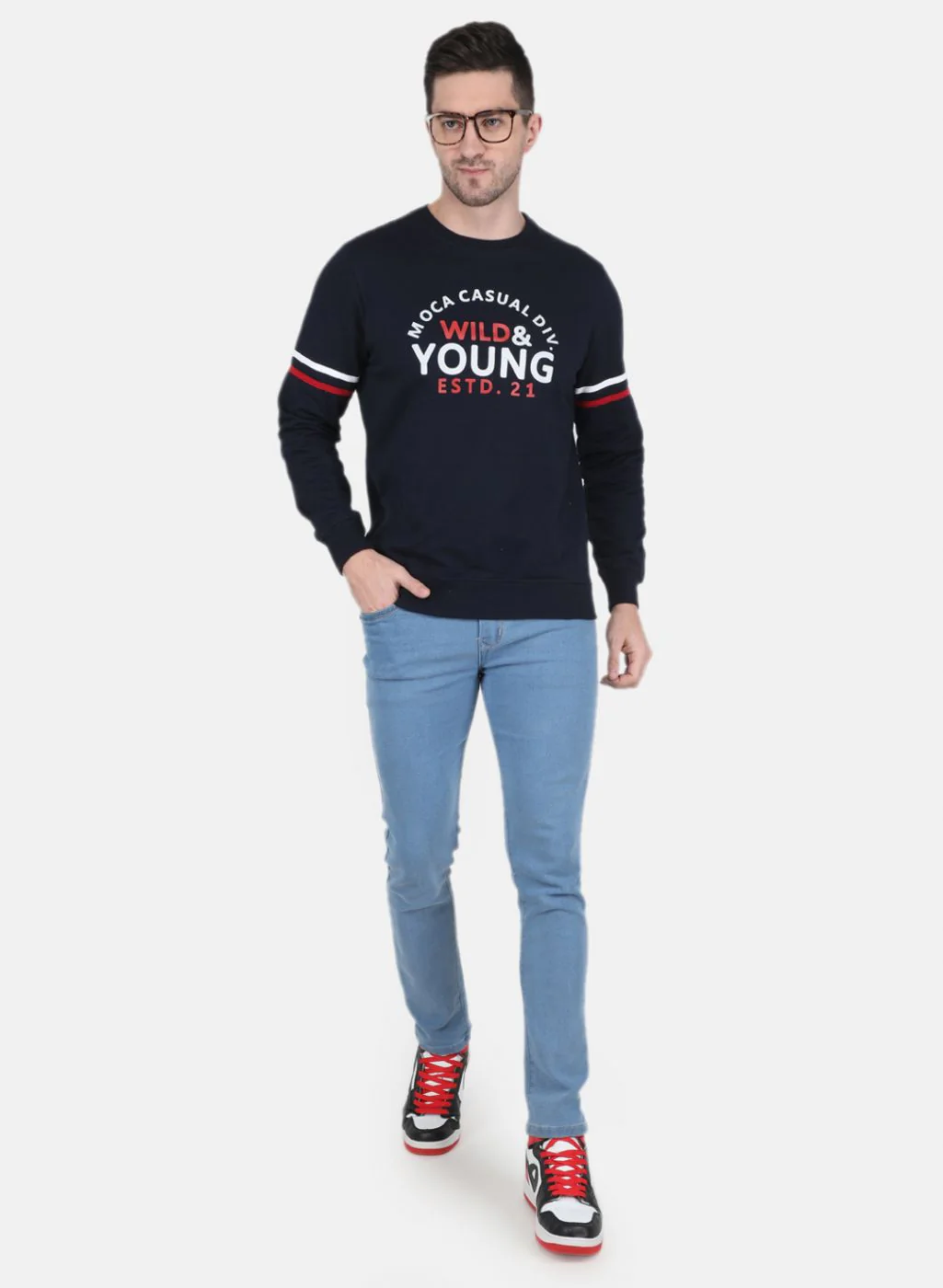 Men NAvy Blue Solid Sweatshirt - Image 4