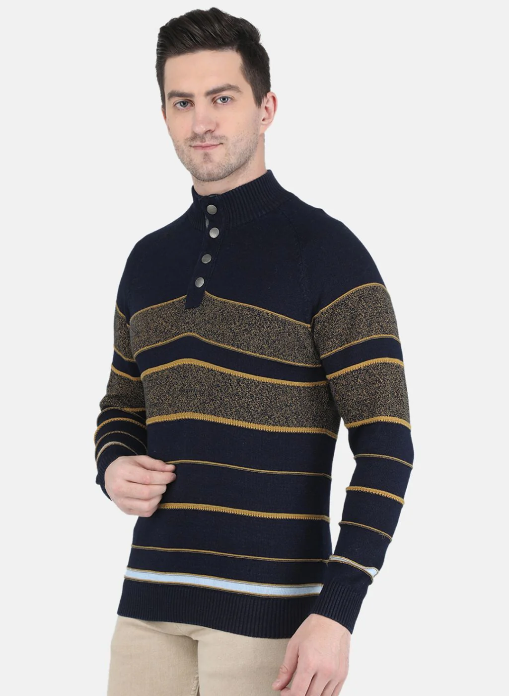 Men NAvy Blue Stripe Pullover - Image 2