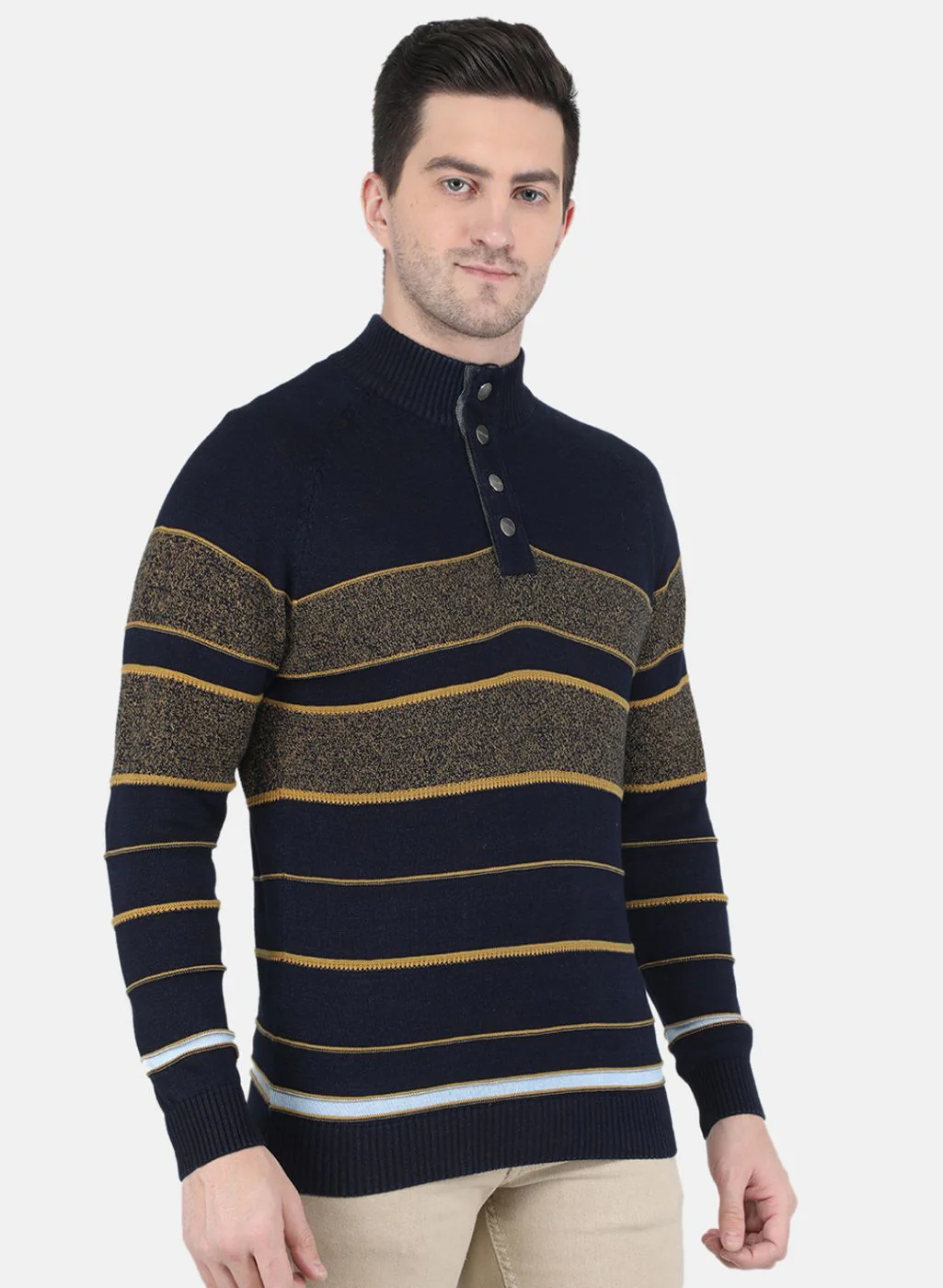 Men NAvy Blue Stripe Pullover - Image 6