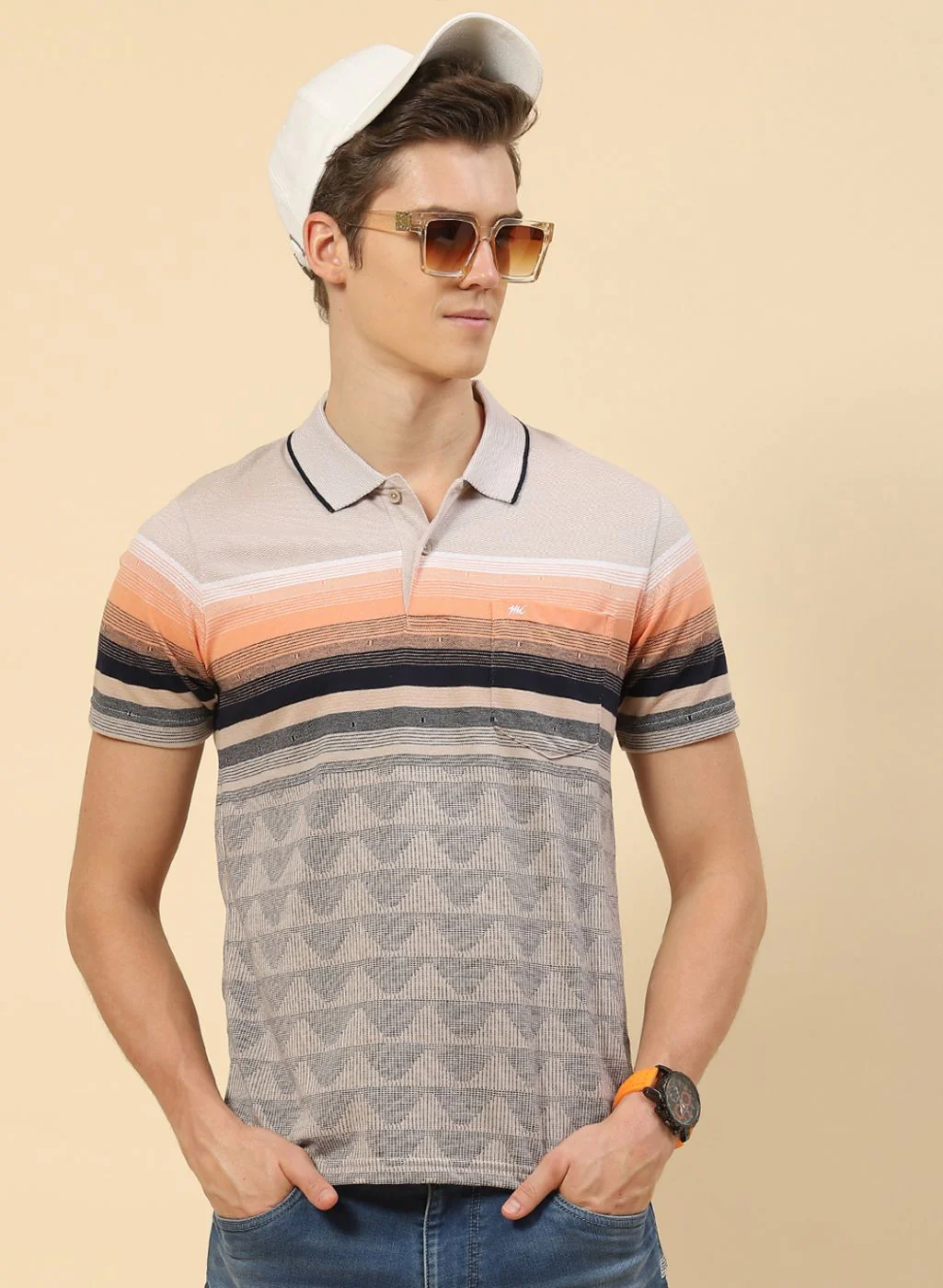 Men NAvy Blue Stripe T-Shirt