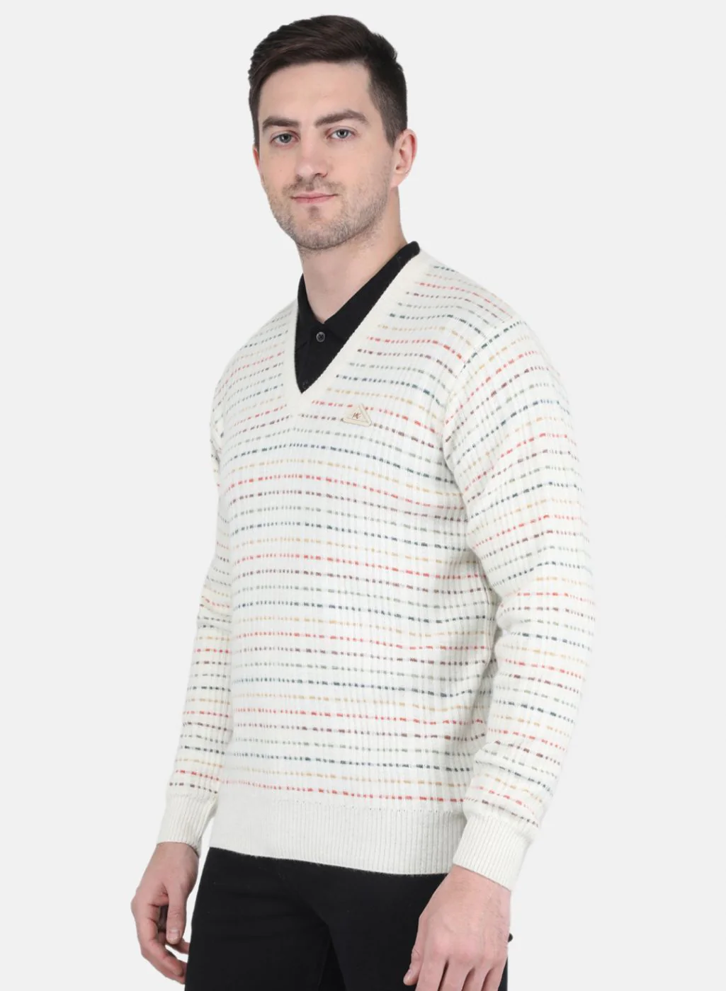 Men Off White Self Design Pullover - Image 2