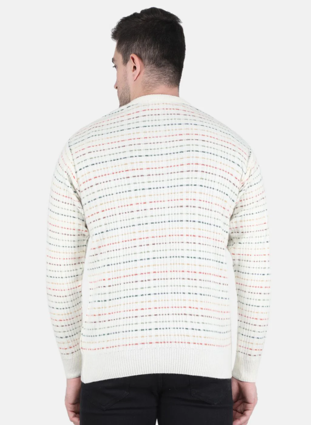 Men Off White Self Design Pullover - Image 3