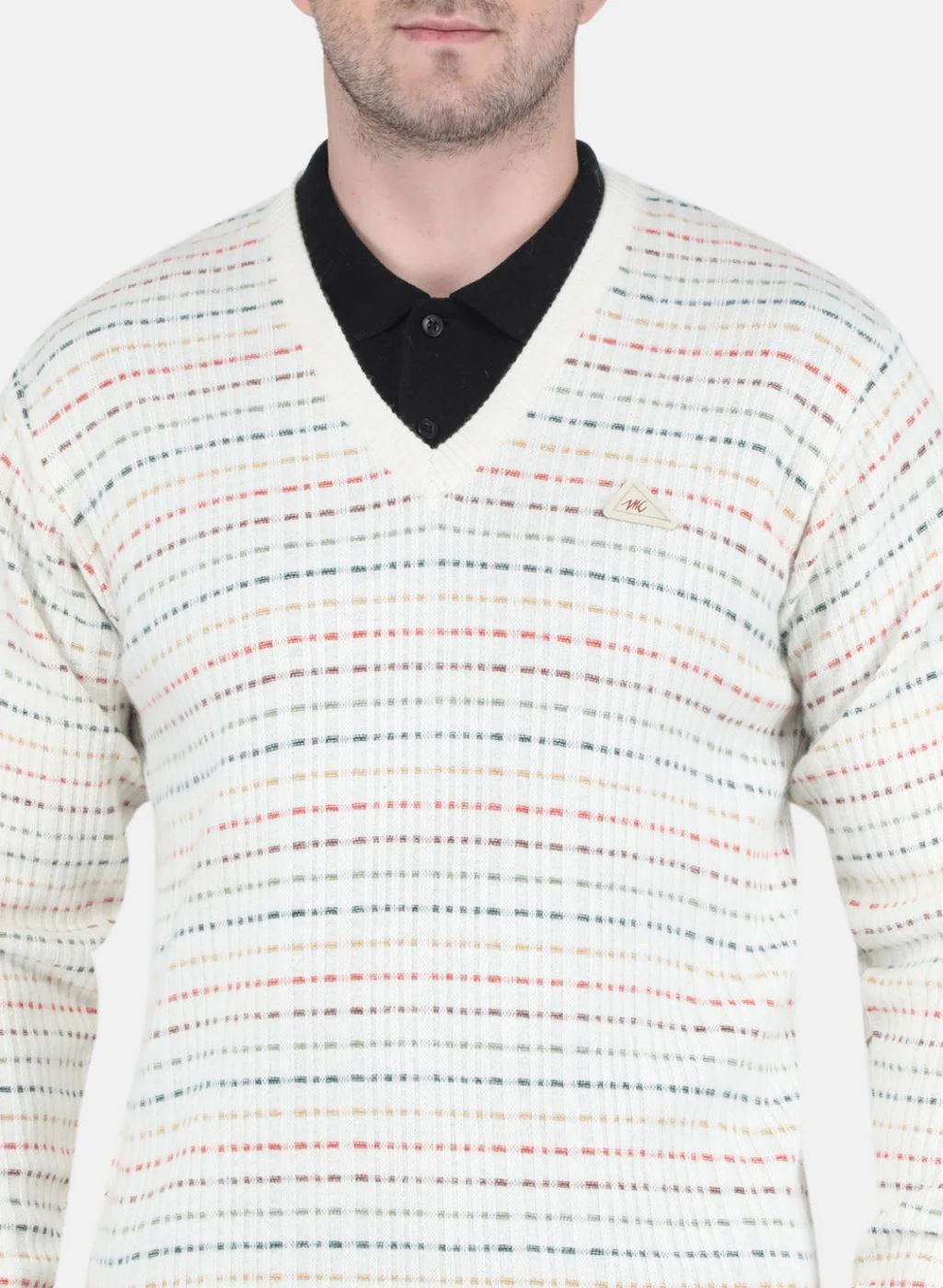 Men Off White Self Design Pullover - Image 5