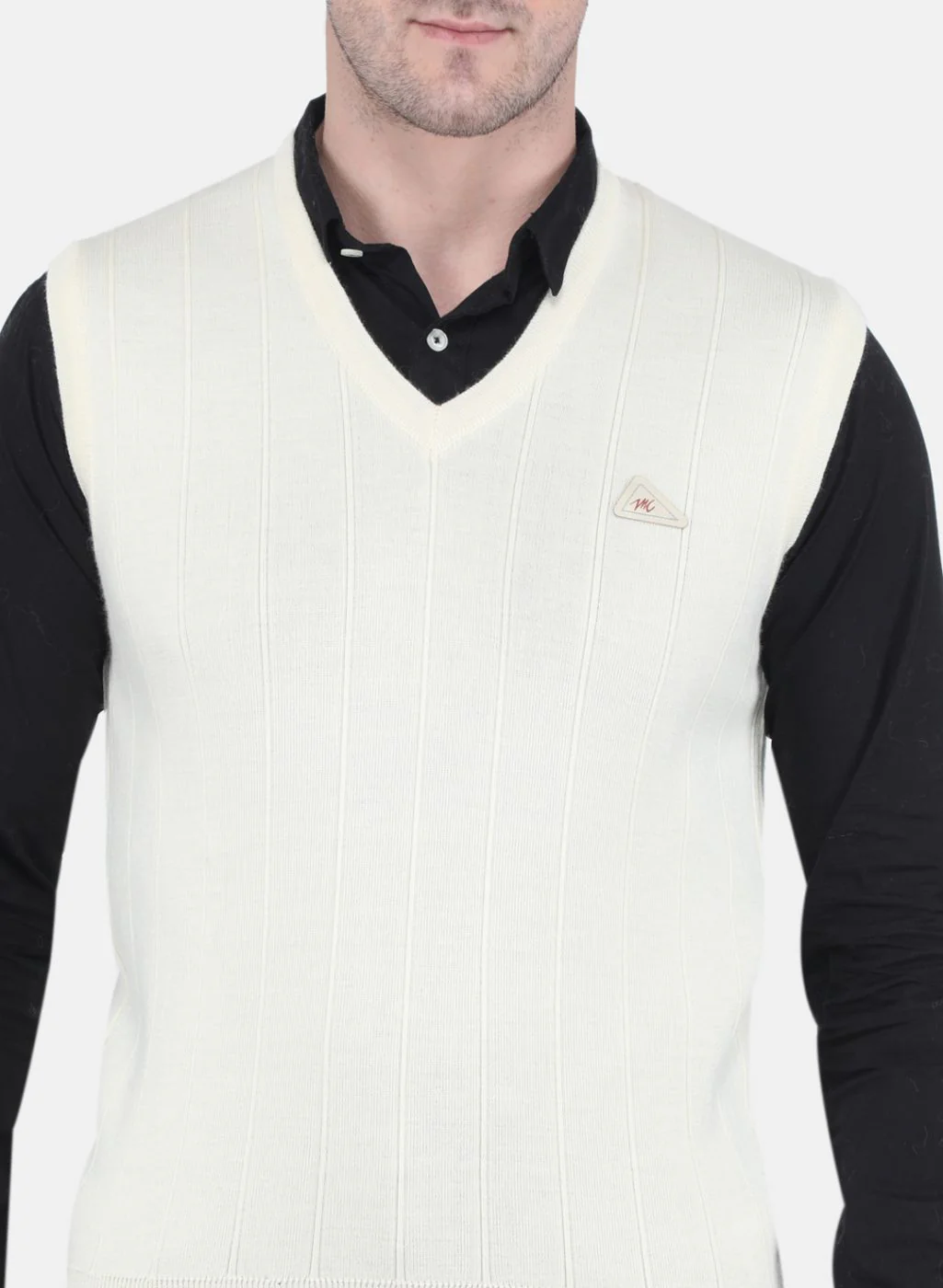 Men Off White Solid Sweater - Image 5