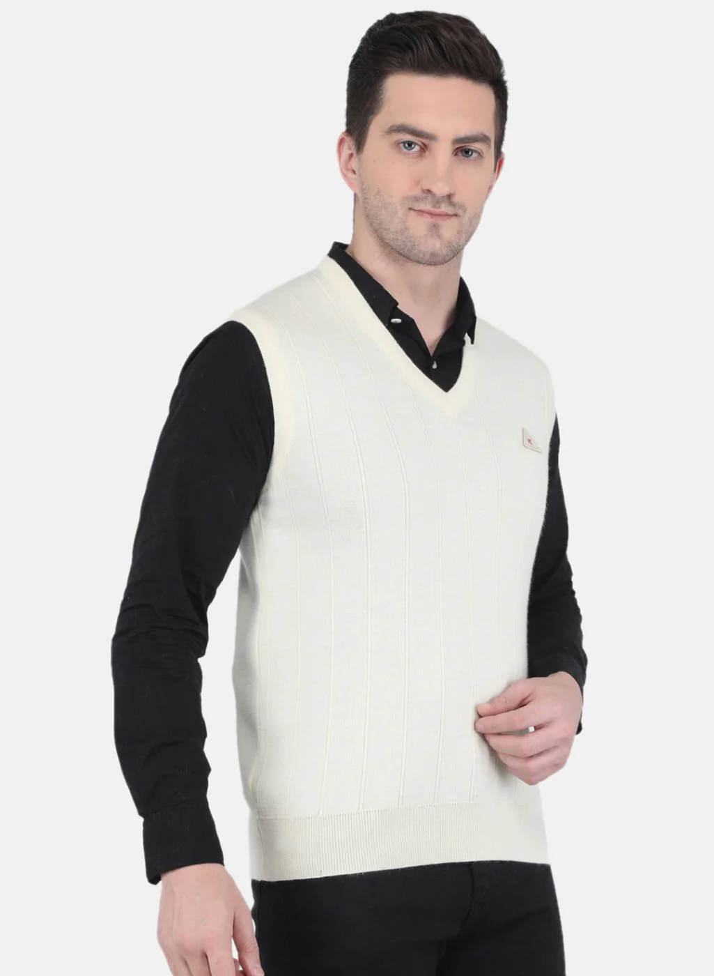 Men Off White Solid Sweater - Image 6
