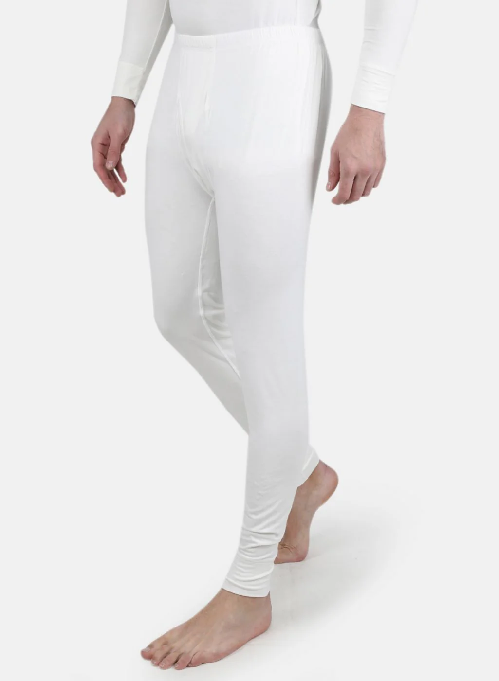 Men Off White Solid Thermal Lower - Image 2
