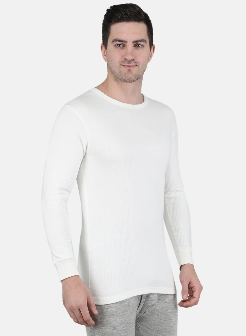Men Off White Solid Thermal Vest - Image 6