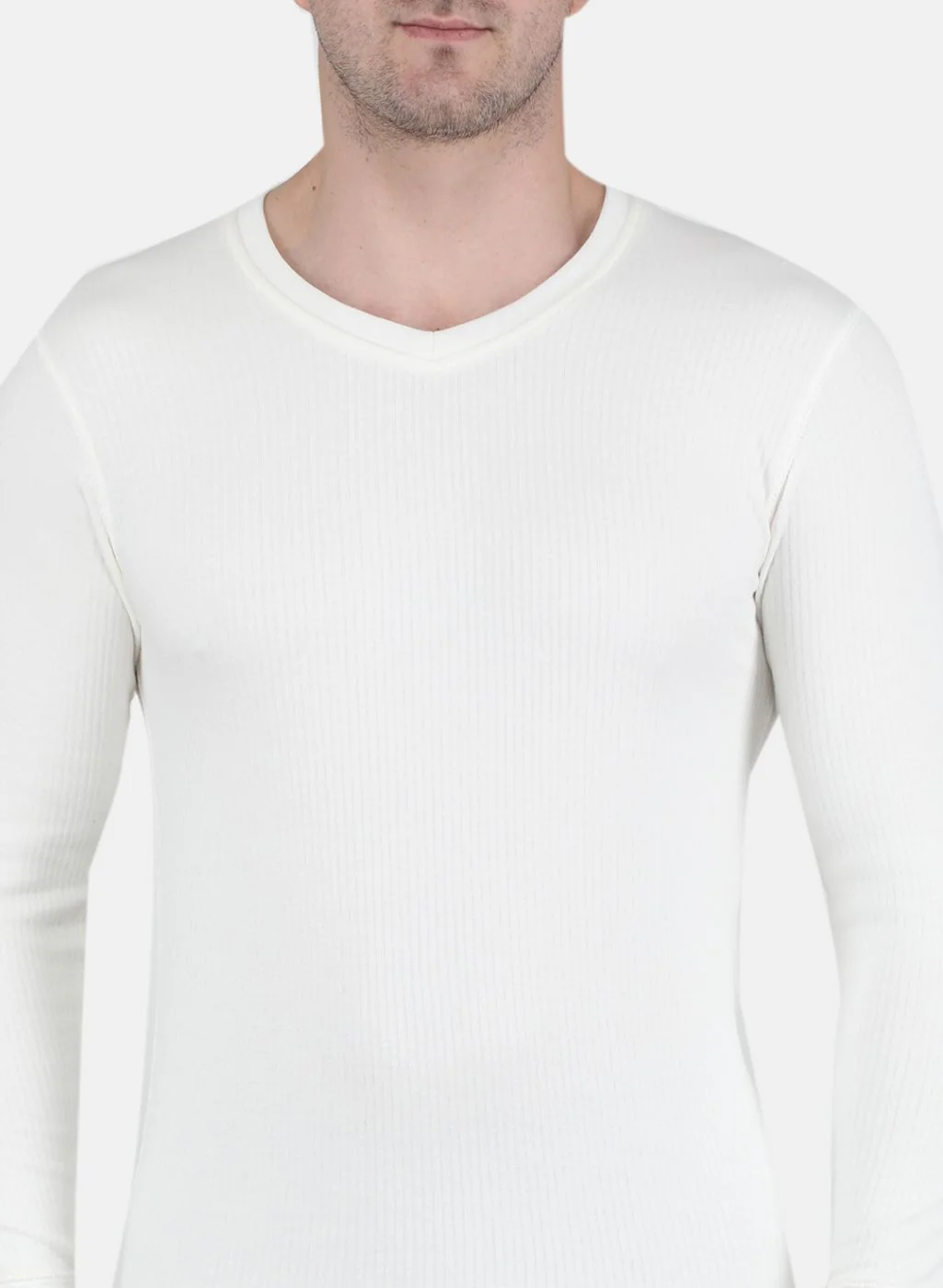 Men Off White Solid Thermal Vest - Image 5