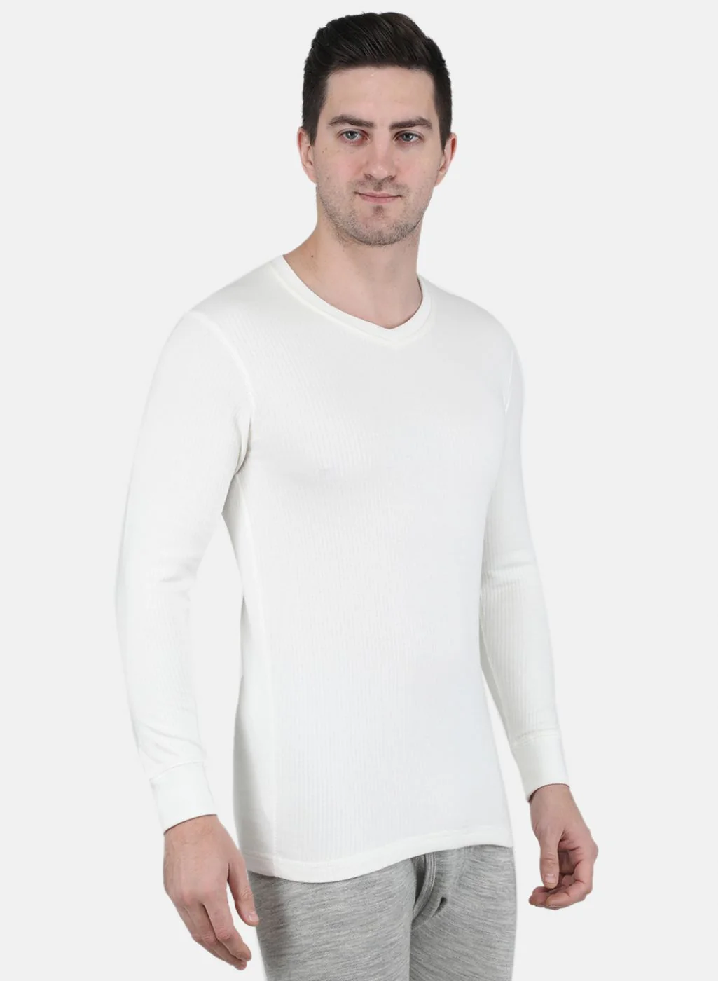 Men Off White Solid Thermal Vest - Image 6