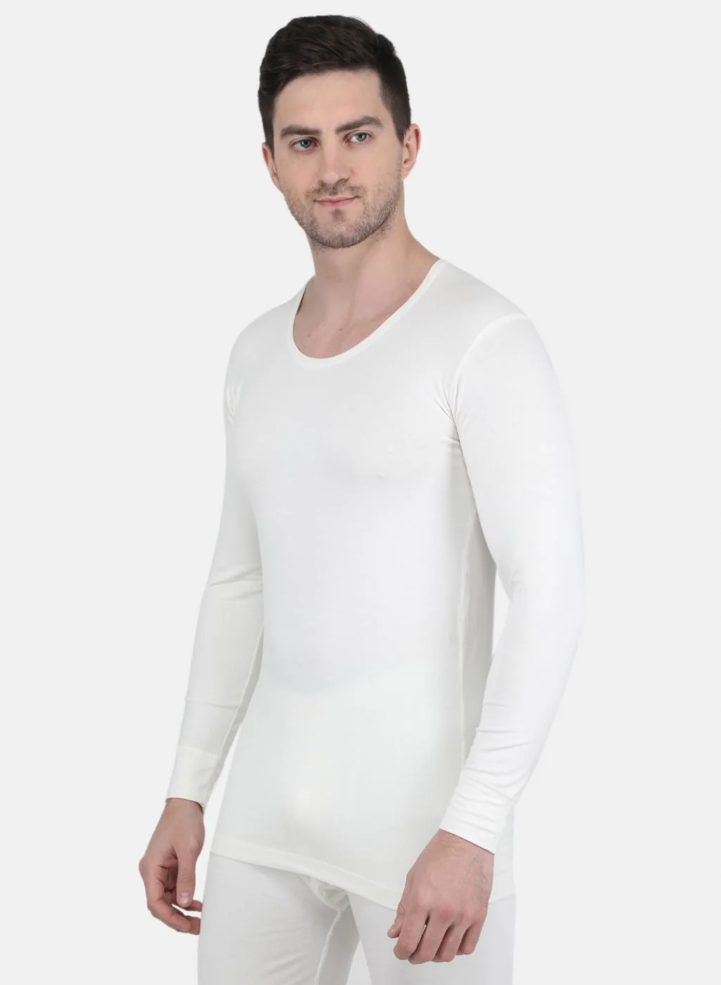 Men Off White Solid Thermal Vest - Image 2