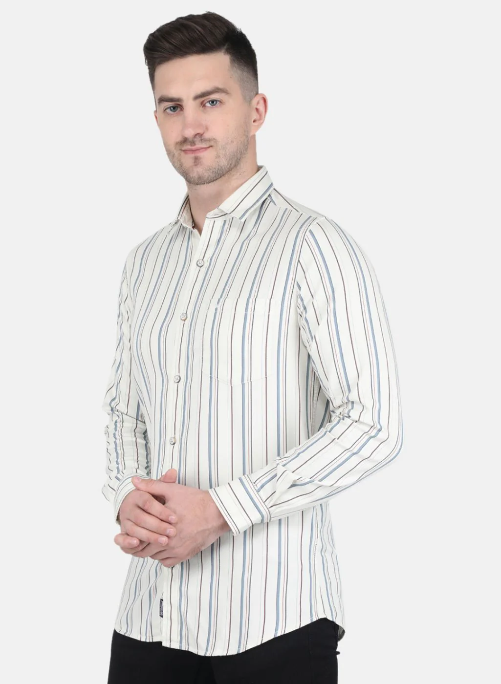 Men Off White Stripe Shirt - Image 2