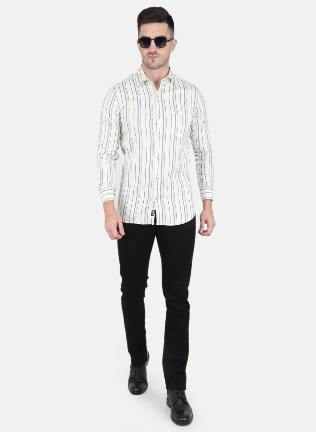 Men Off White Stripe Shirt - Image 4