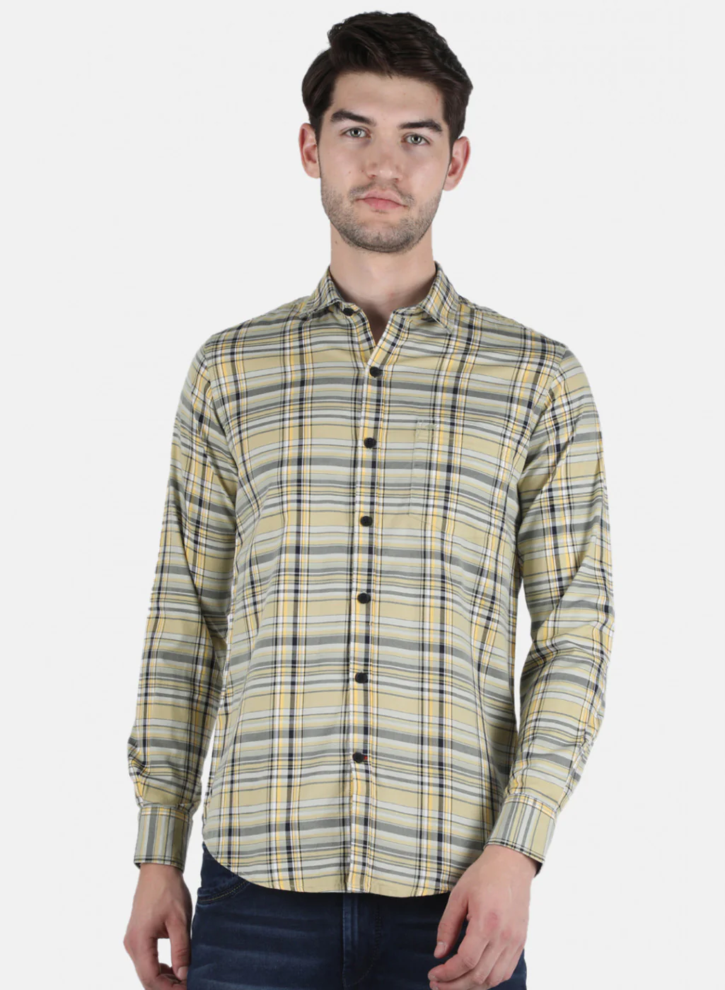 Men Olive Check Shirt