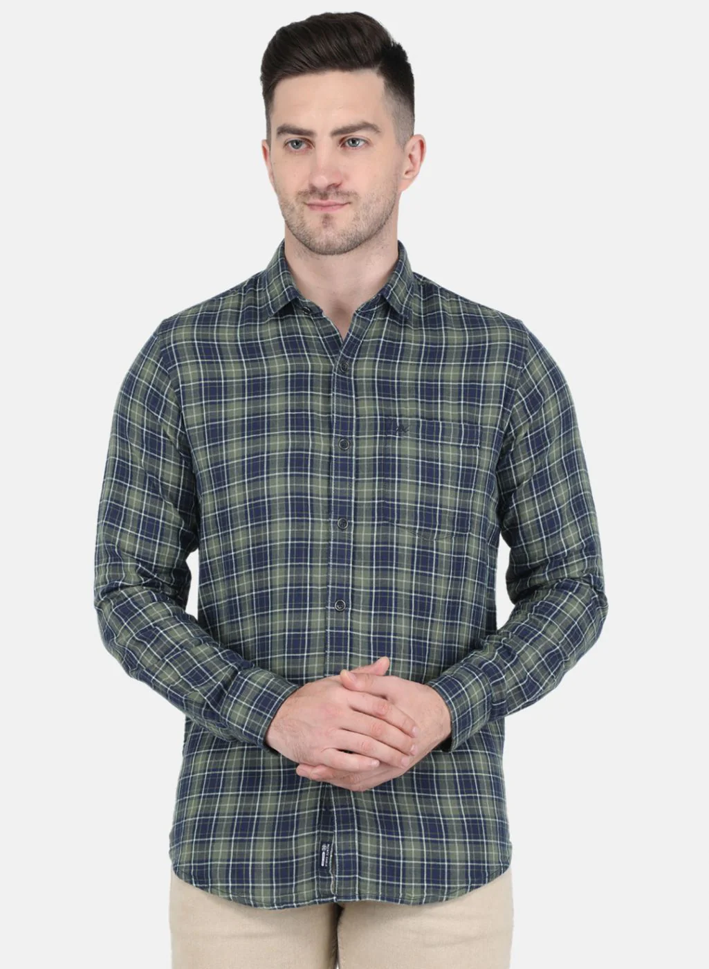 Men Olive Check Shirt
