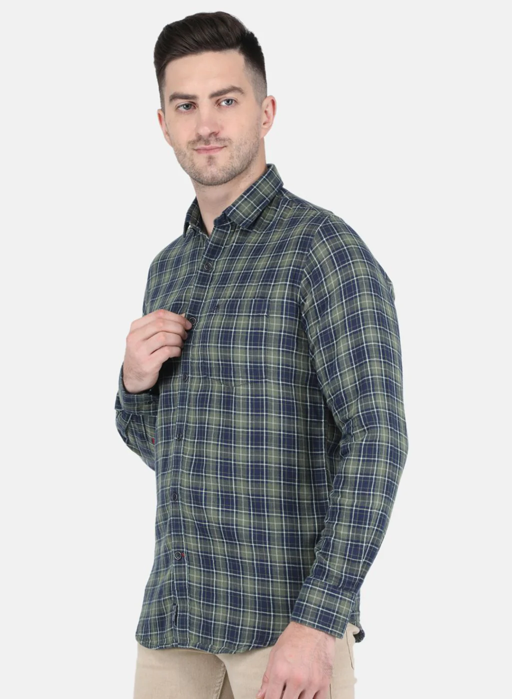 Men Olive Check Shirt - Image 2
