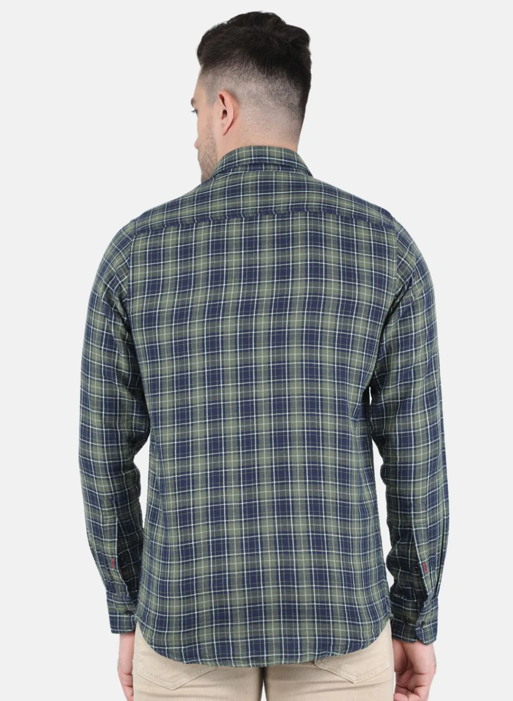 Men Olive Check Shirt - Image 3