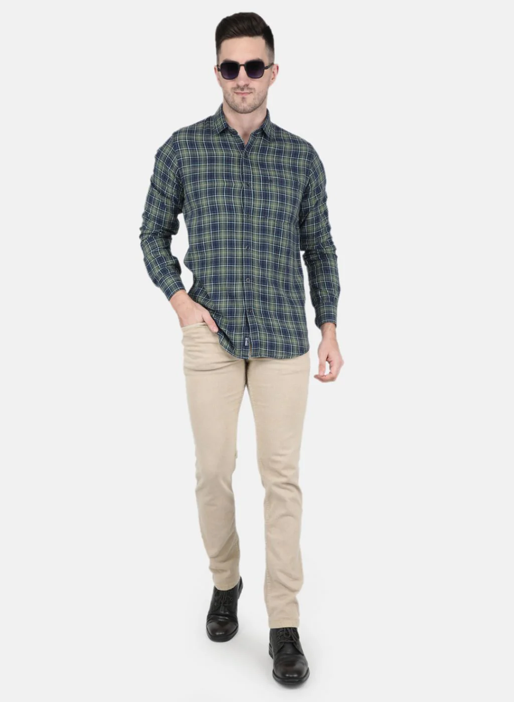 Men Olive Check Shirt - Image 4