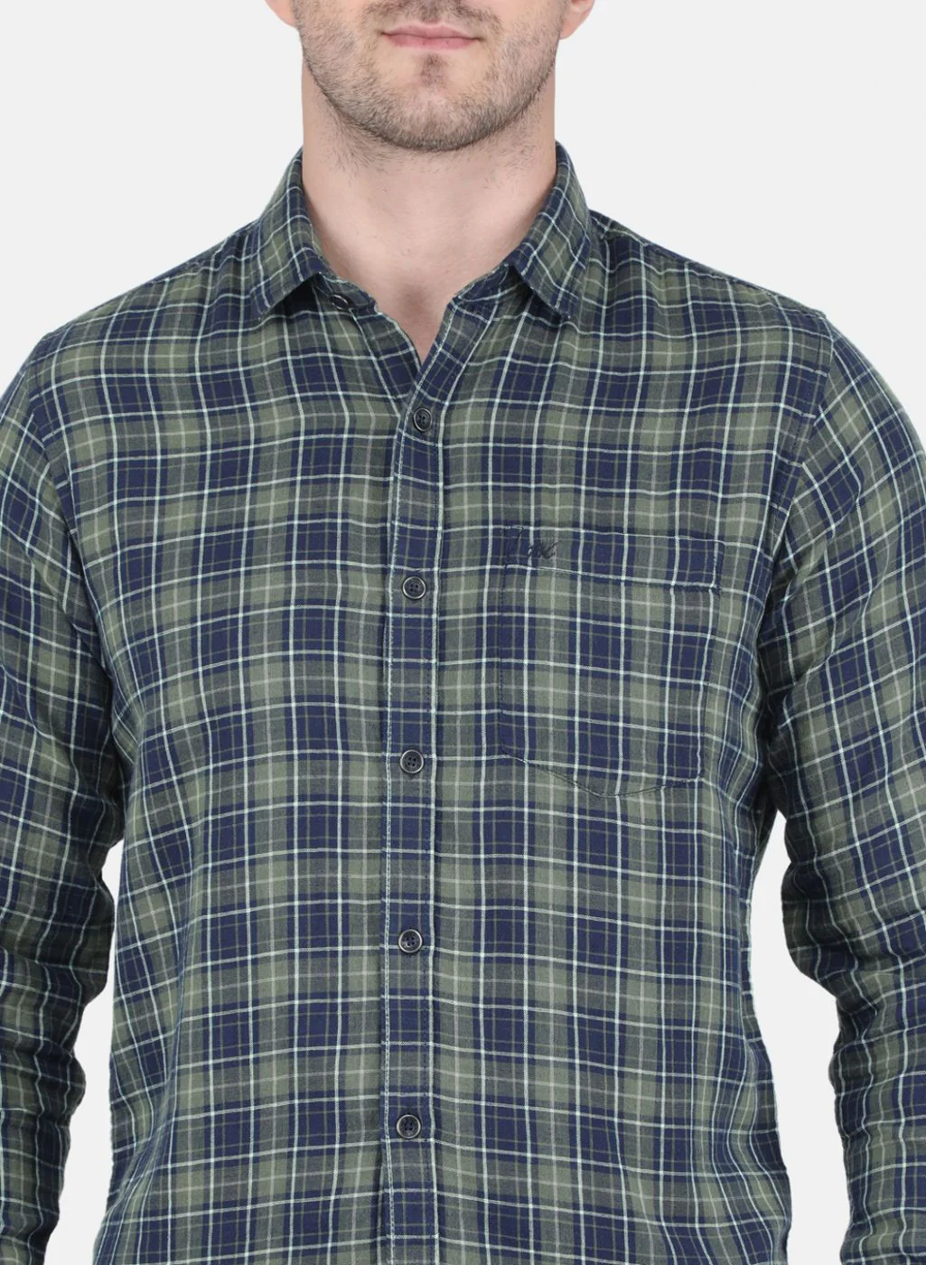 Men Olive Check Shirt - Image 5