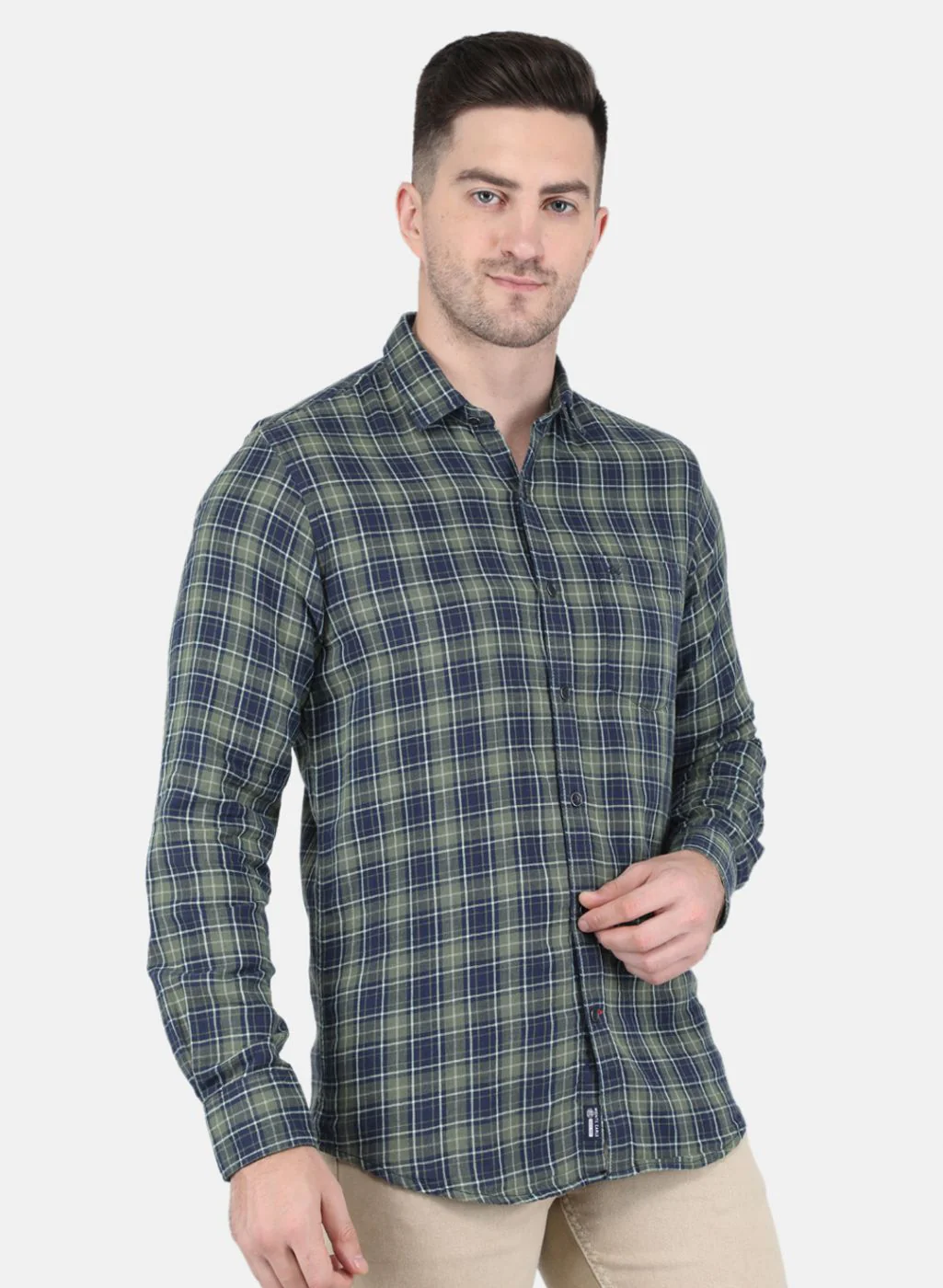 Men Olive Check Shirt - Image 6