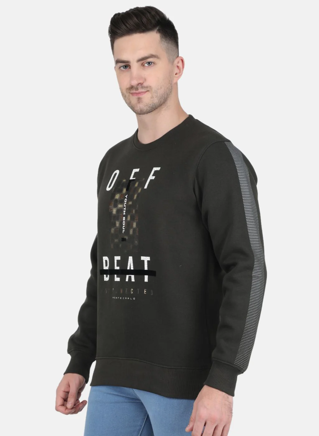 Men Olive Printed Sweatshirt - Image 2