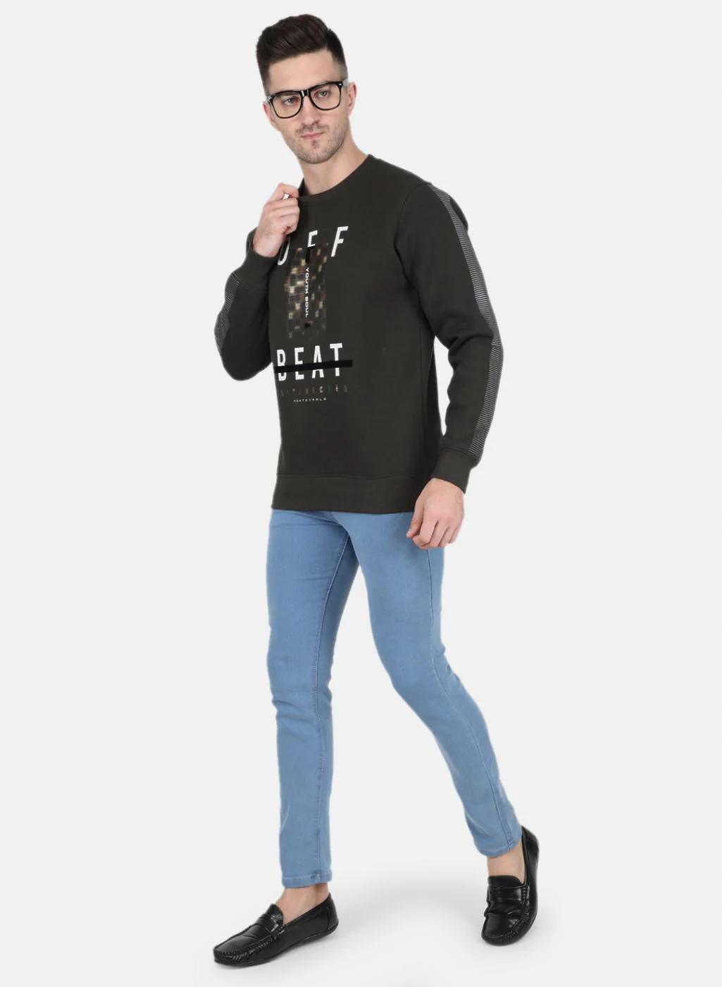 Men Olive Printed Sweatshirt - Image 4