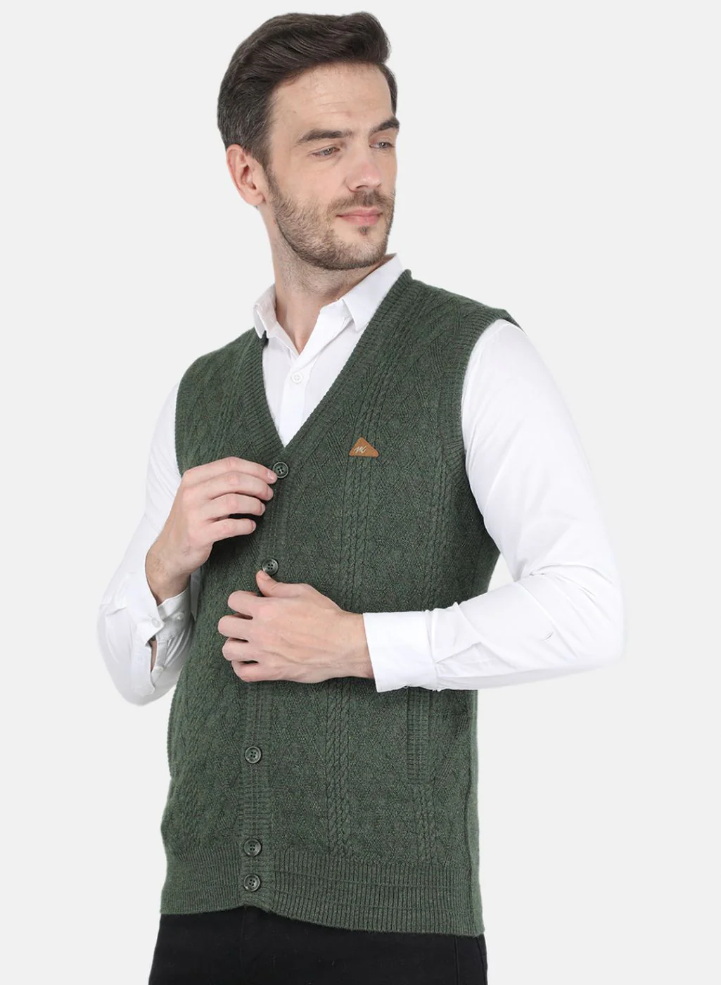 Men Olive Self design Cardigan - Image 2