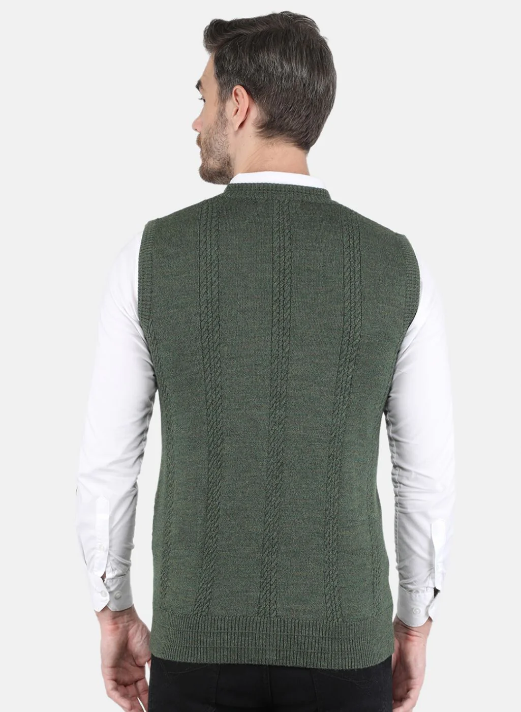 Men Olive Self design Cardigan - Image 3
