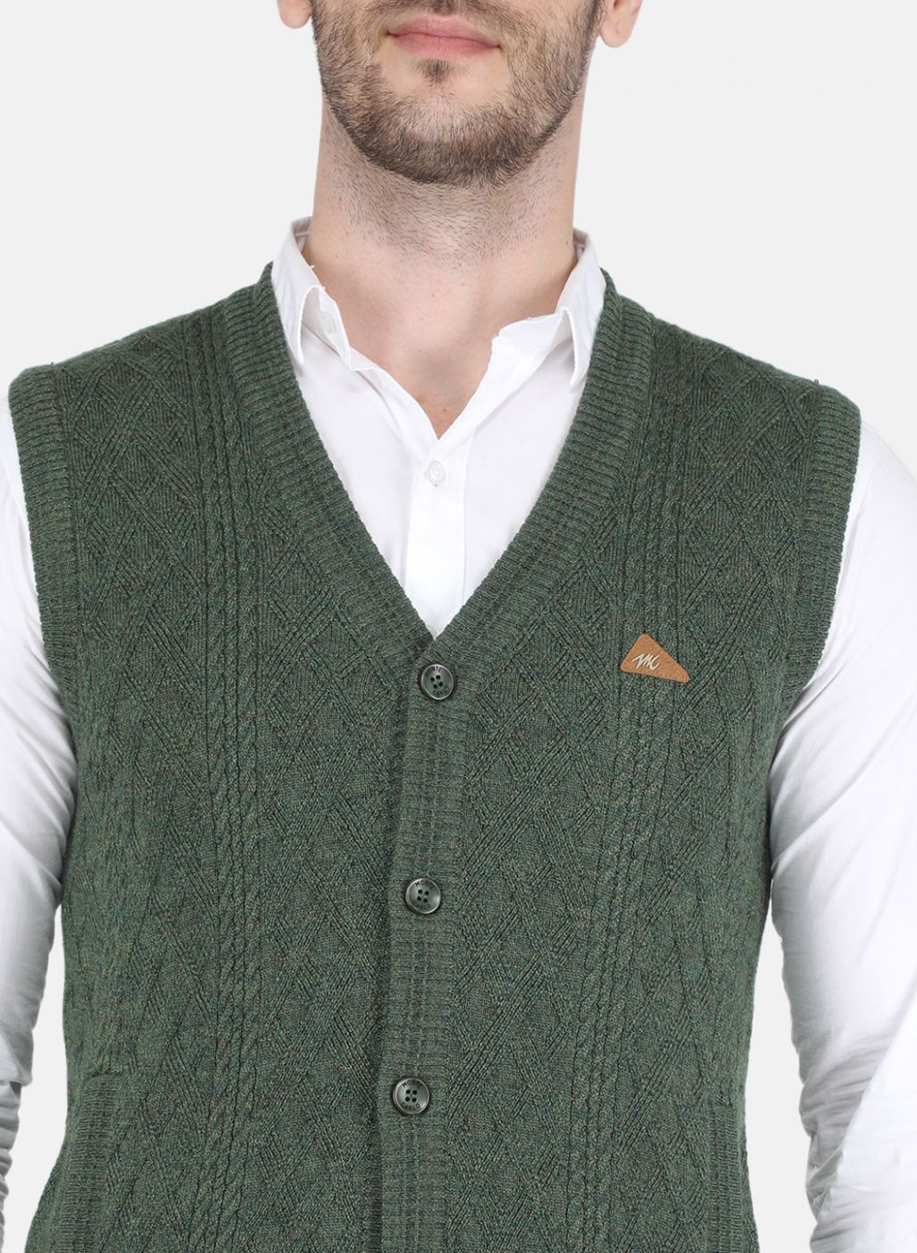 Men Olive Self design Cardigan - Image 5