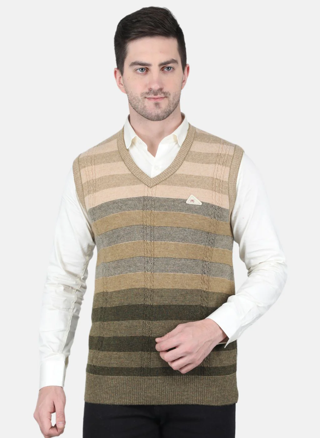 Men Olive Self Design Sweater