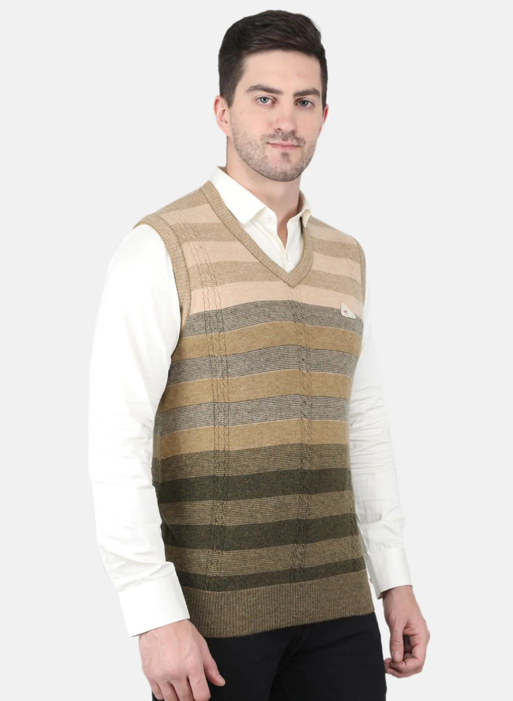 Men Olive Self Design Sweater - Image 6