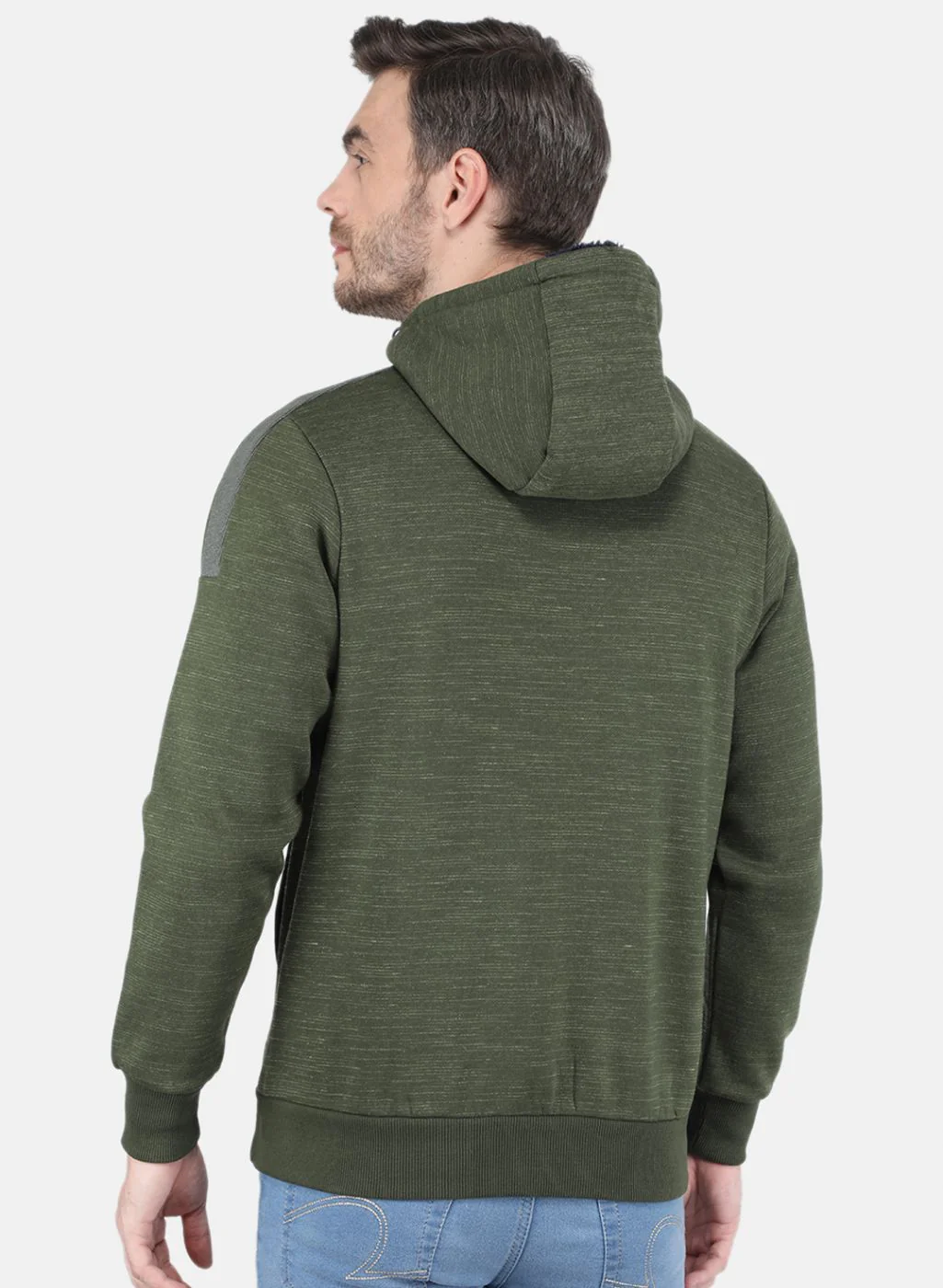Men Olive Self design Sweatshirt - Image 3