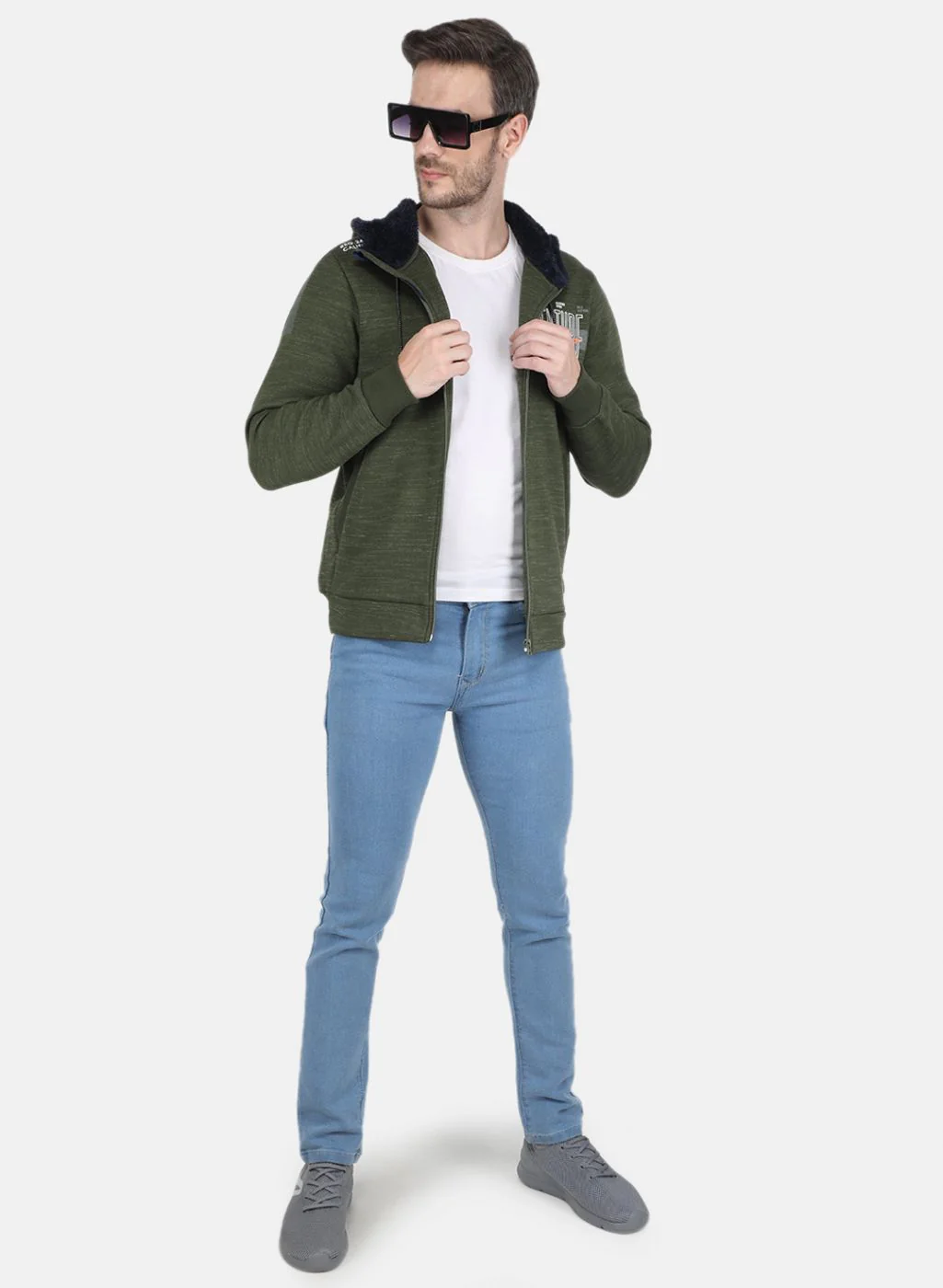 Men Olive Self design Sweatshirt - Image 4