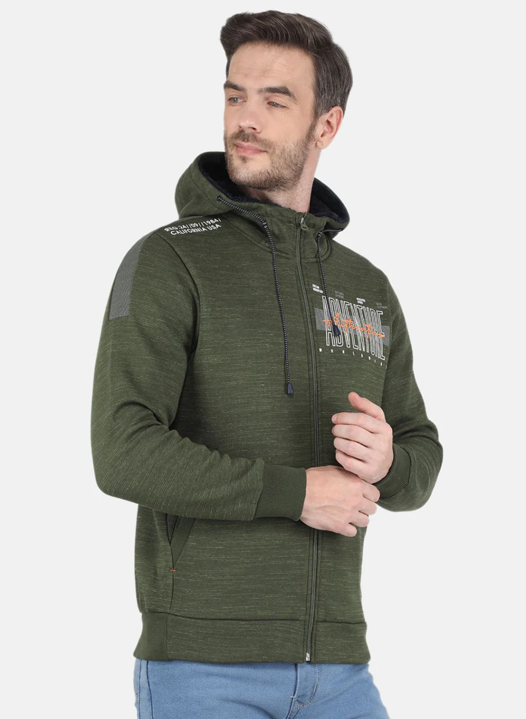 Men Olive Self design Sweatshirt - Image 6