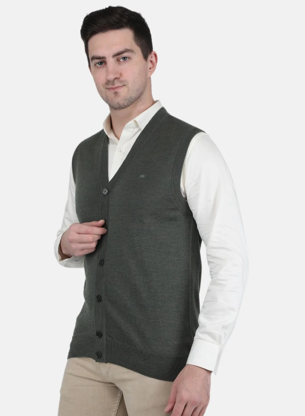 Men Olive Solid Cardigan - Image 2