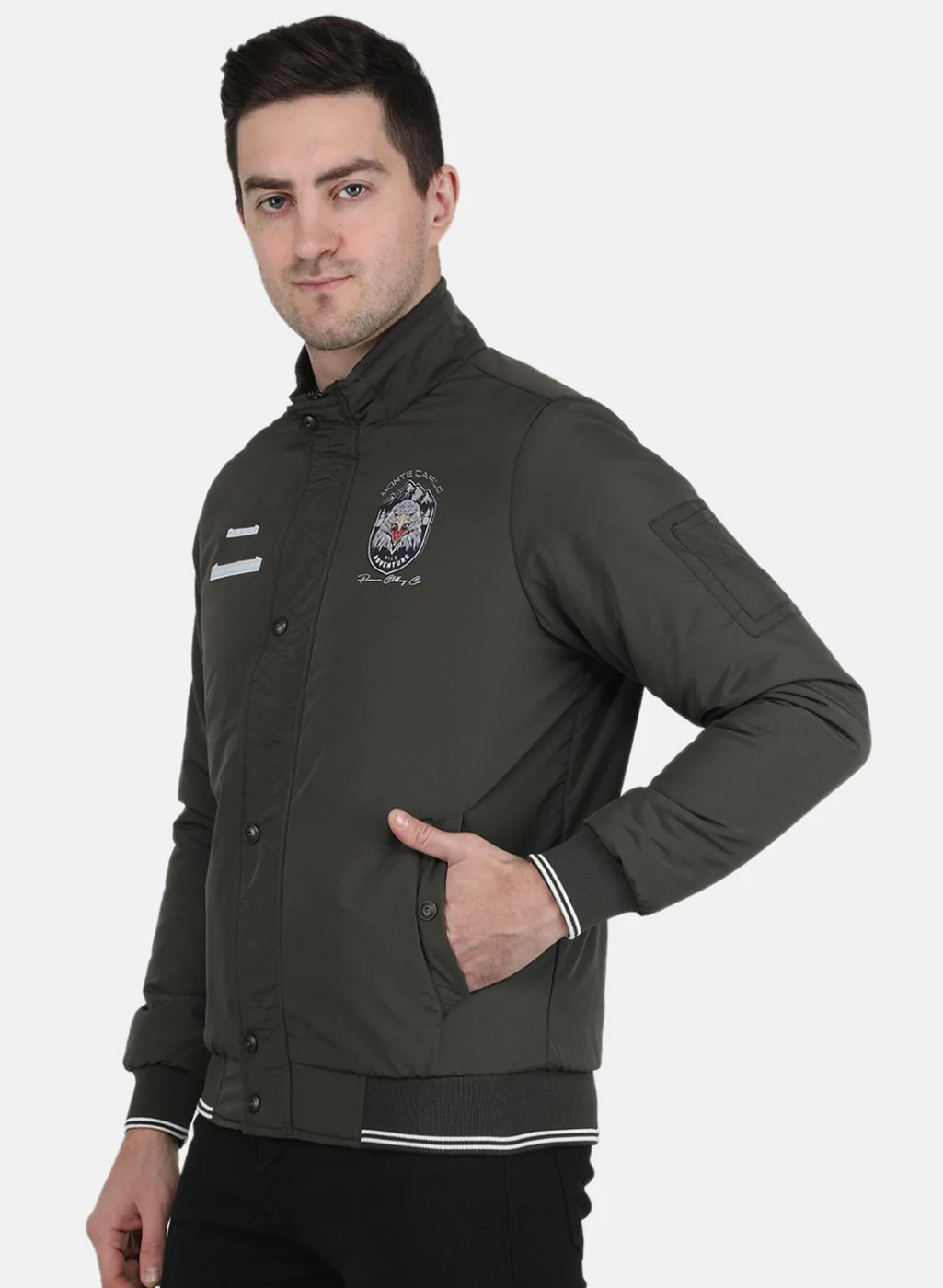 Men Olive Solid Jacket - Image 2