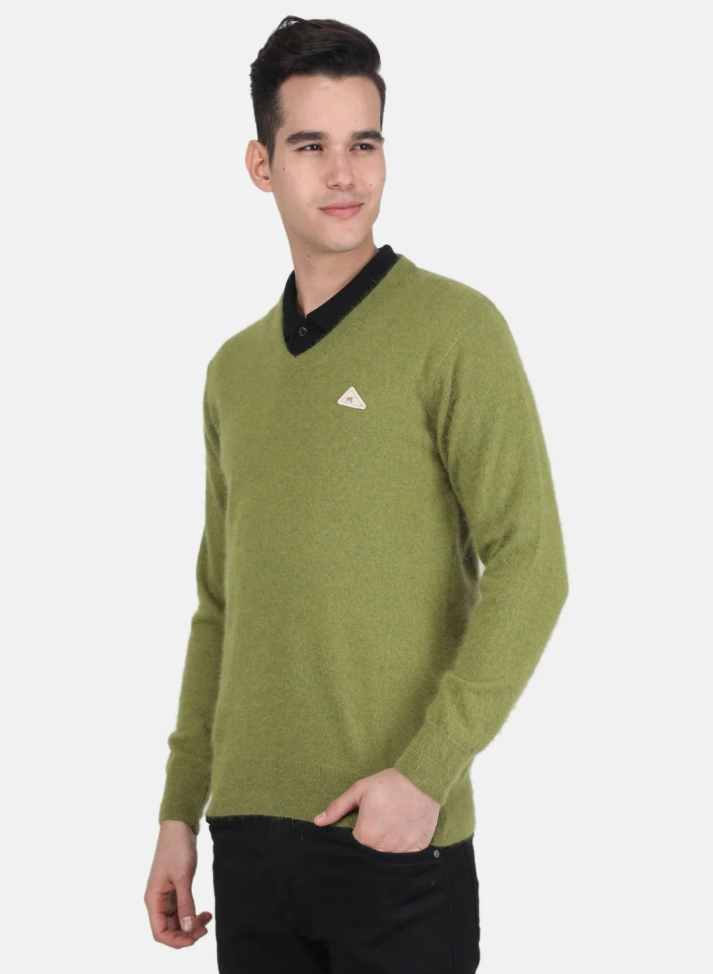 Men Olive Solid Pullover - Image 2