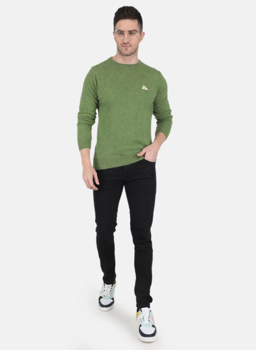 Men Olive Solid Pullover - Image 4