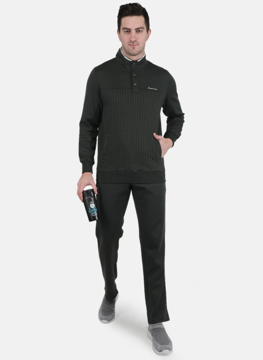 Men Olive Solid Tracksuit - Image 4