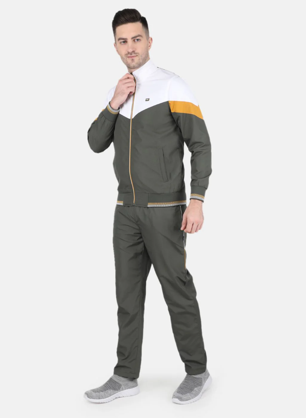 Men Olive Solid Tracksuit - Image 2