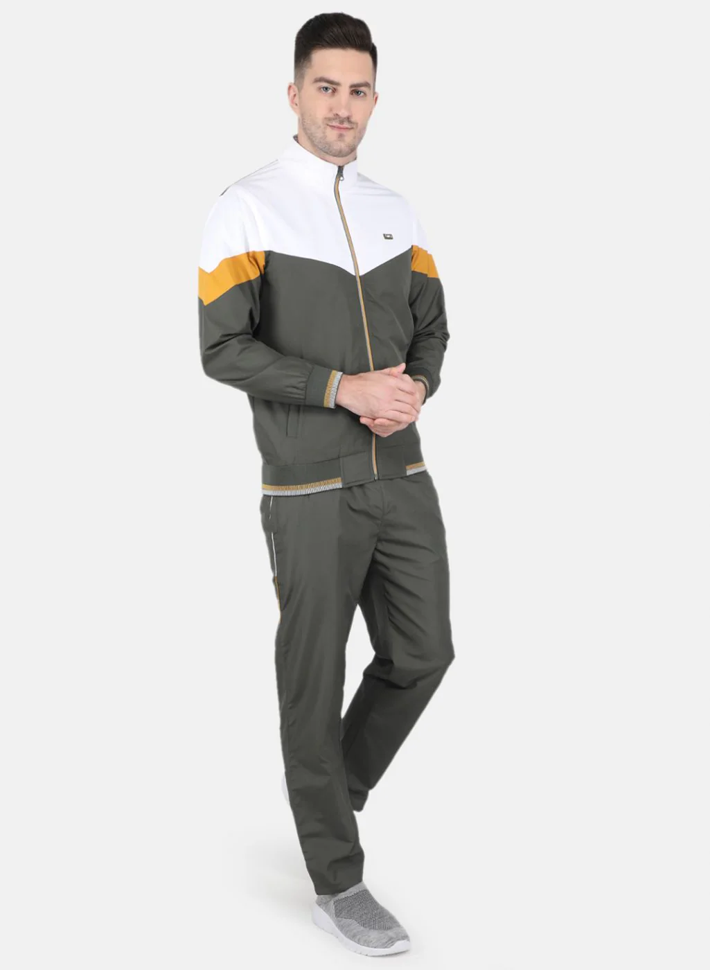 Men Olive Solid Tracksuit - Image 7