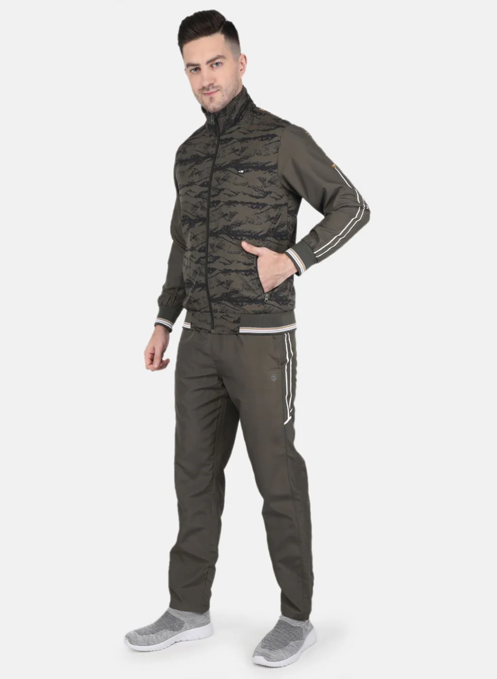 Men Olive Solid Tracksuit - Image 2