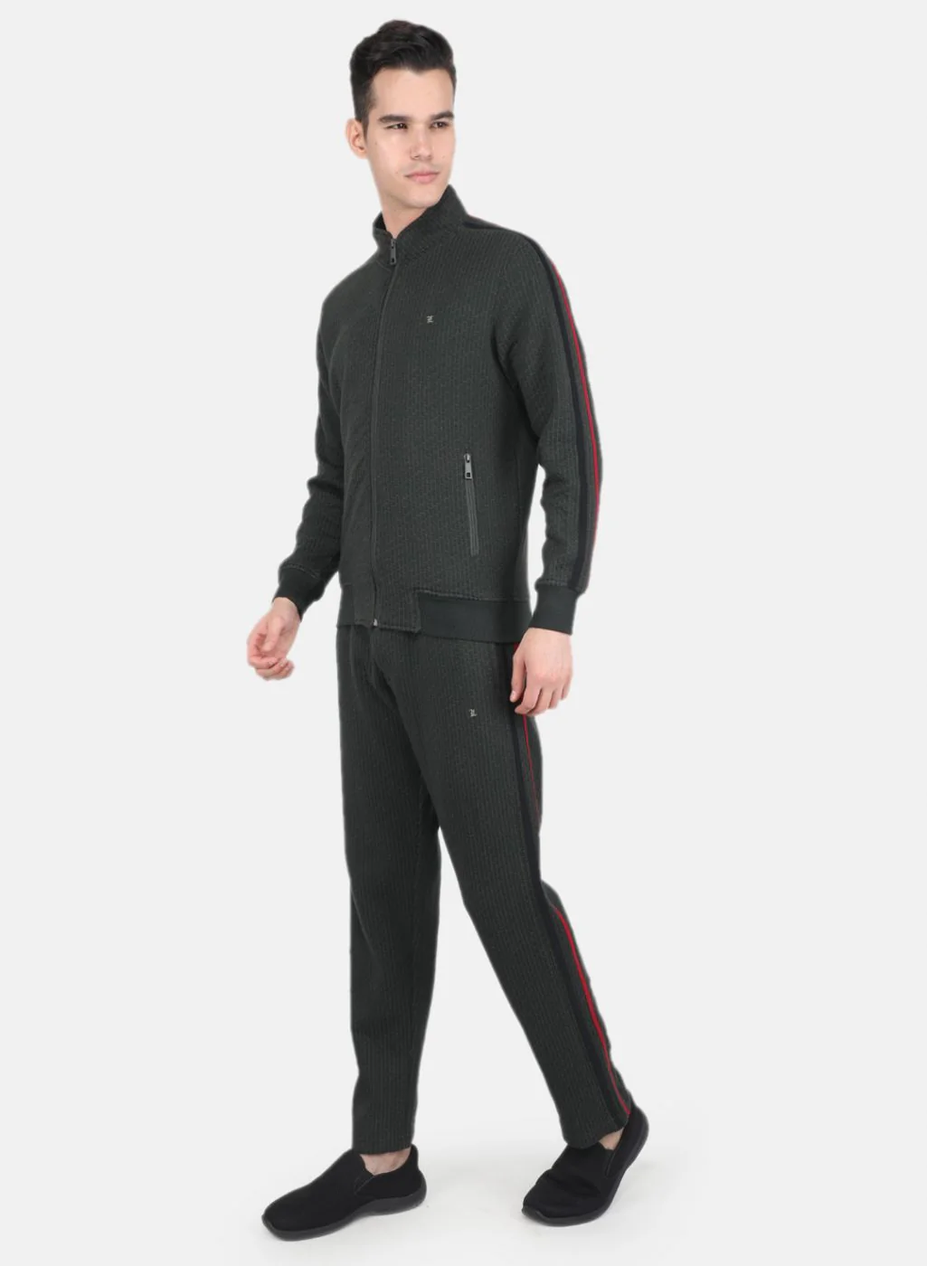 Men Olive Solid Tracksuit - Image 2