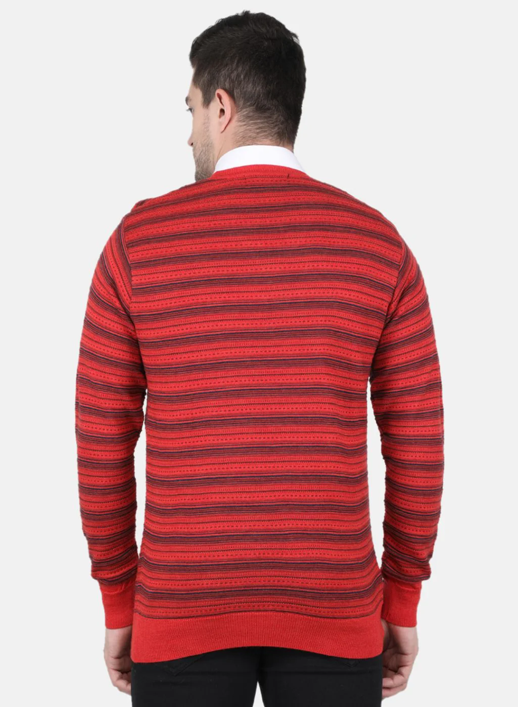 Men Orange Jaquard Pullover - Image 3