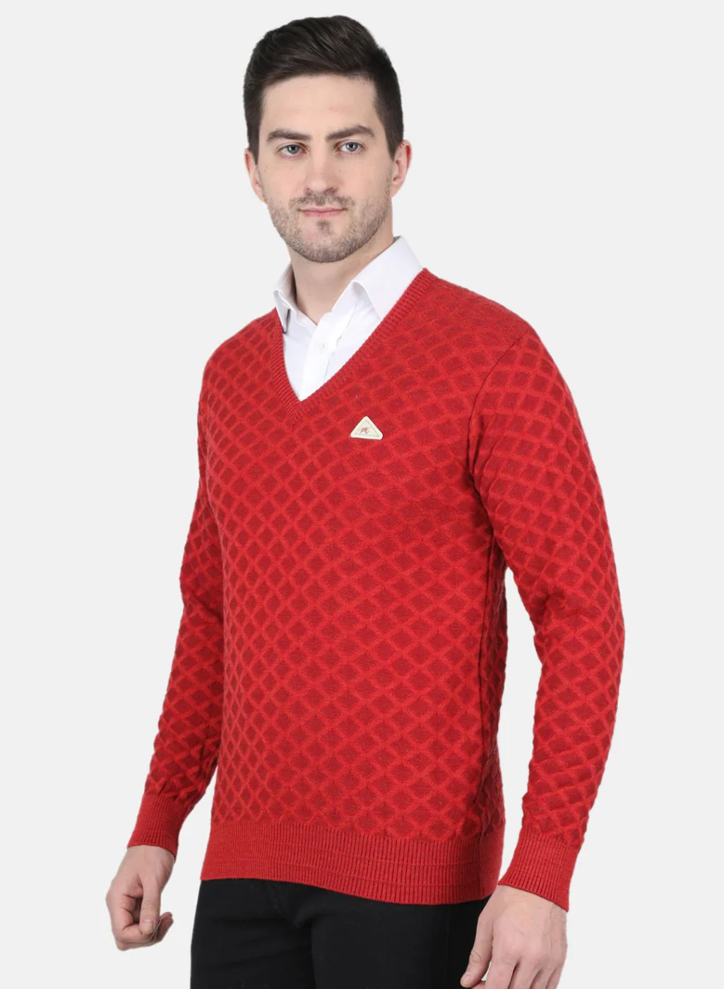 Men Orange Jaquard Pullover - Image 2
