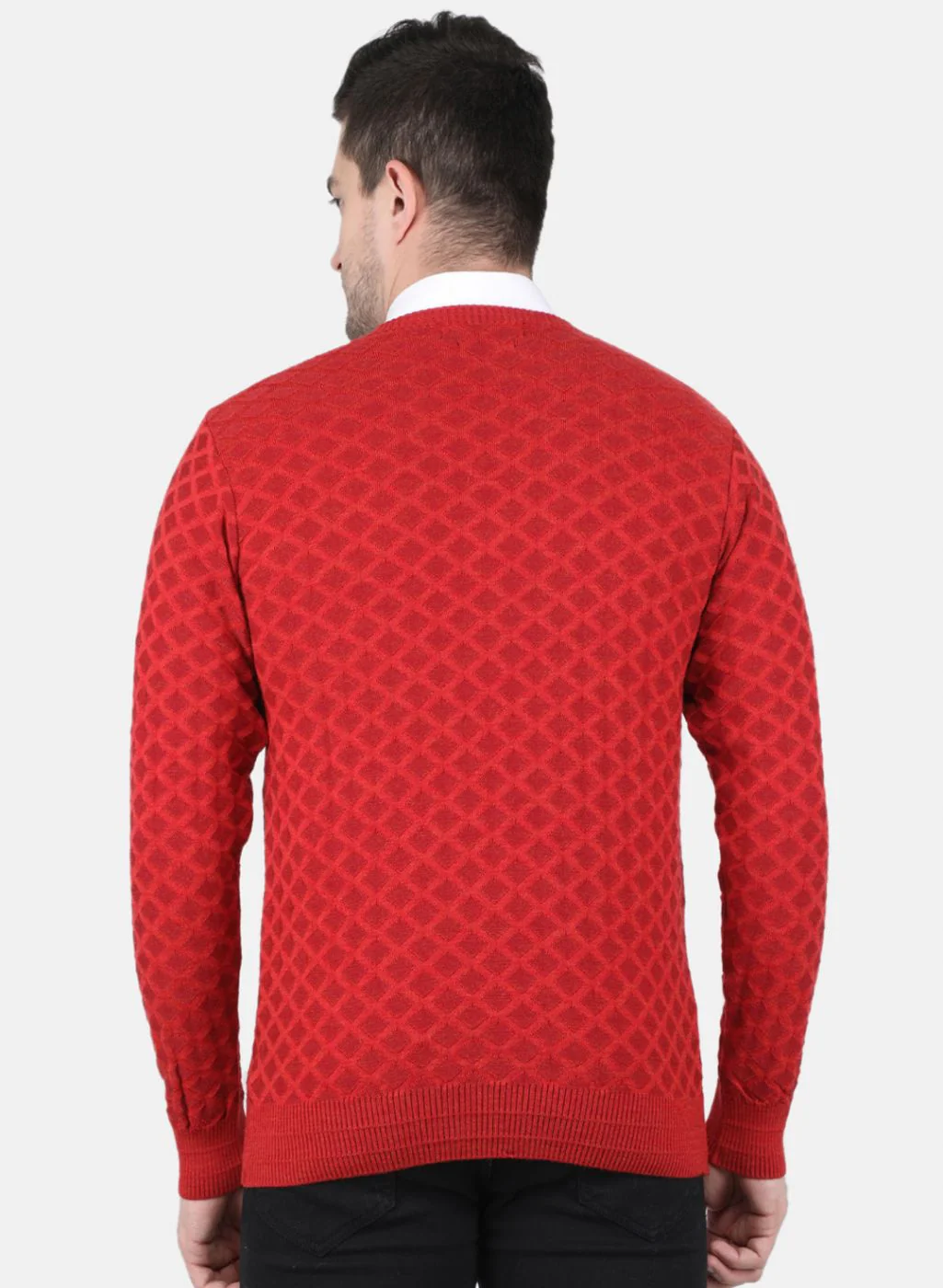 Men Orange Jaquard Pullover - Image 3