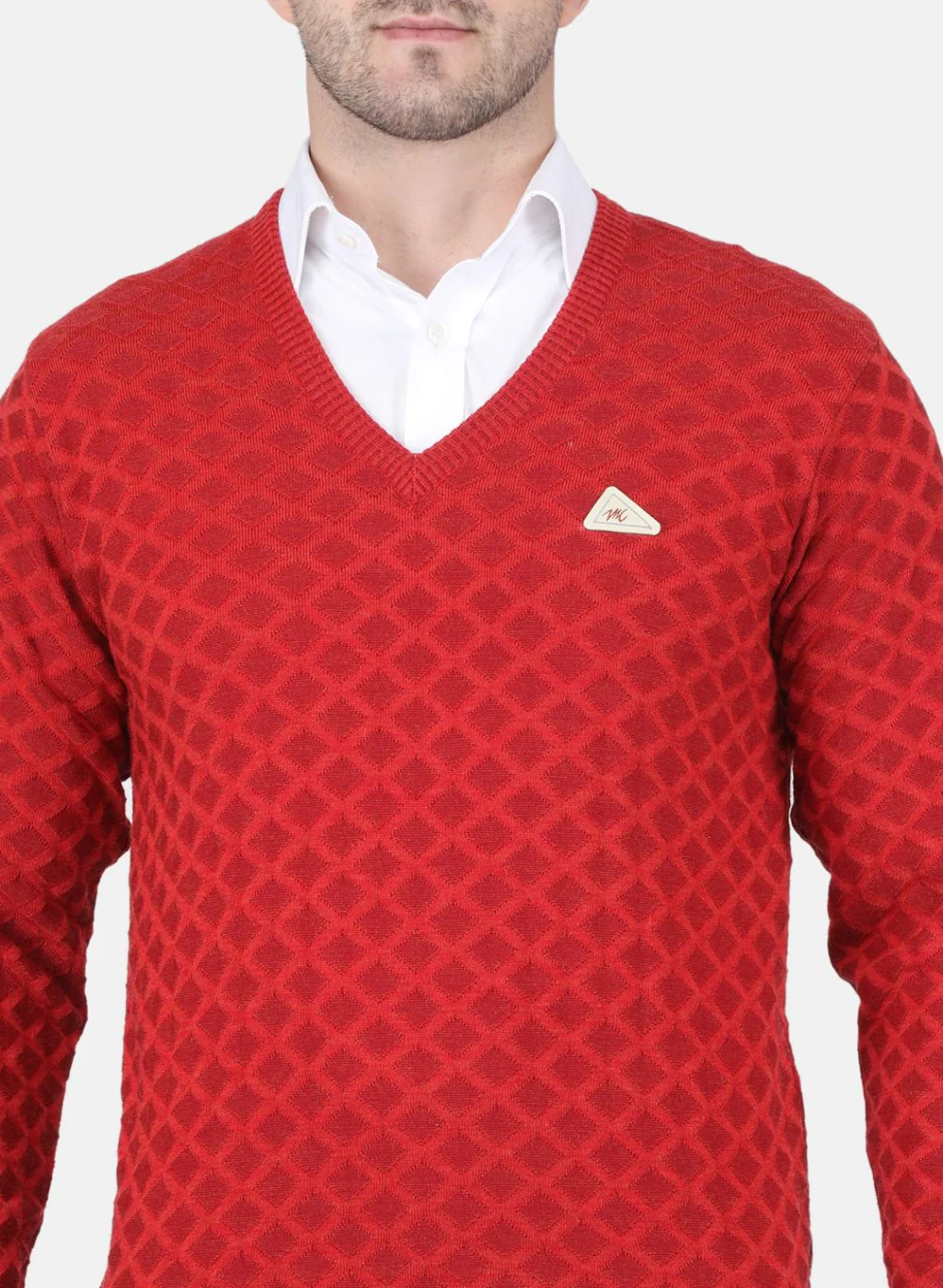 Men Orange Jaquard Pullover - Image 5