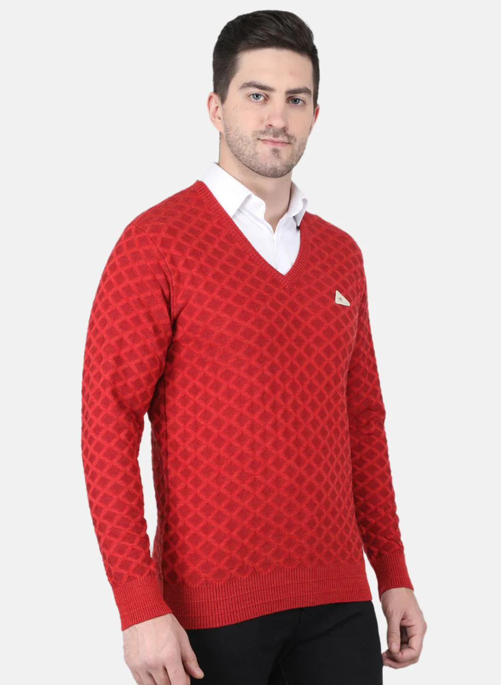 Men Orange Jaquard Pullover - Image 6