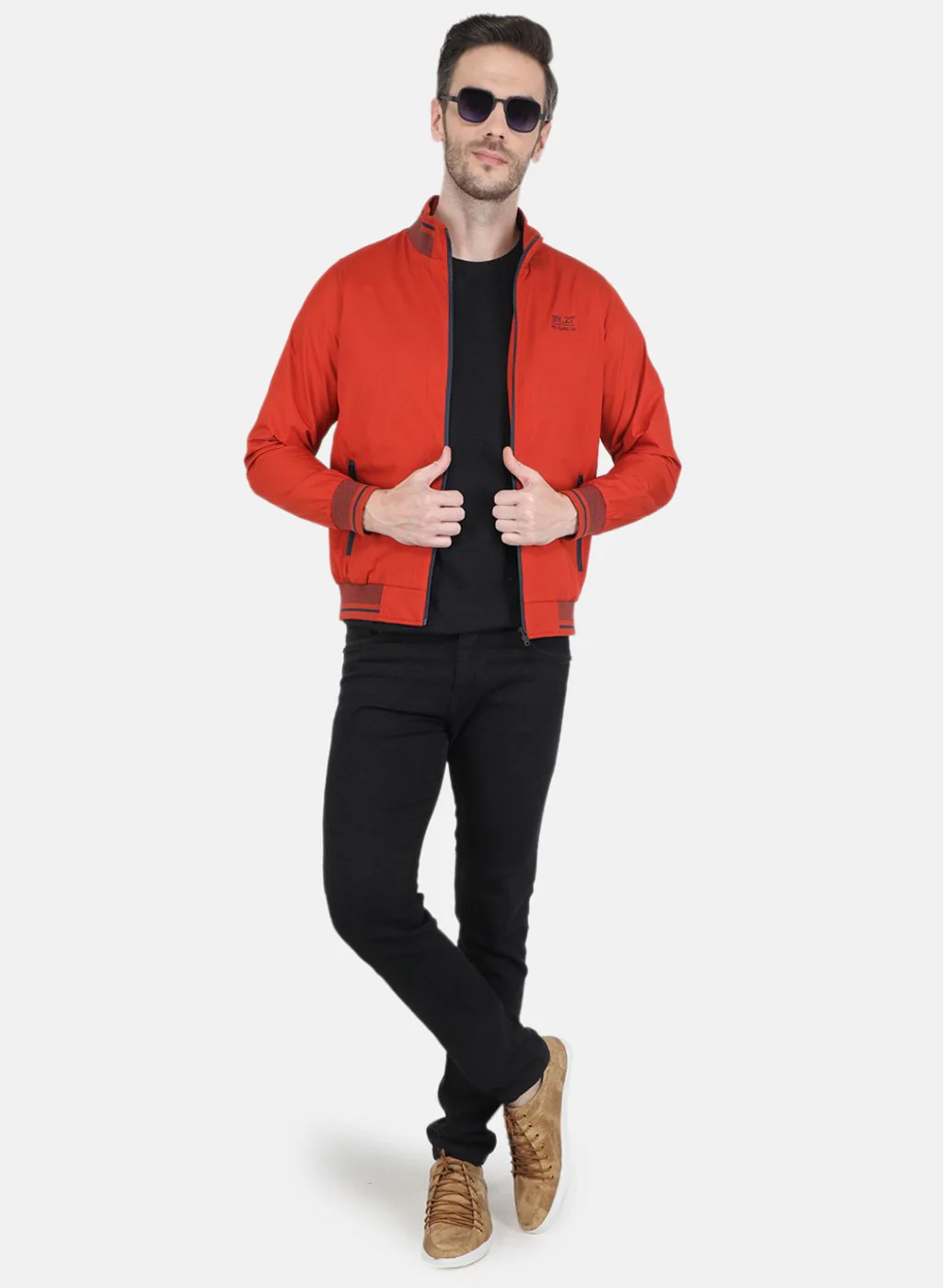 Men Orange Solid Jacket - Image 4
